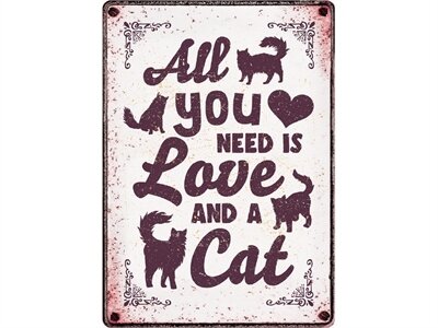 Plenty gifts waakbord blik all you need is love and a cat