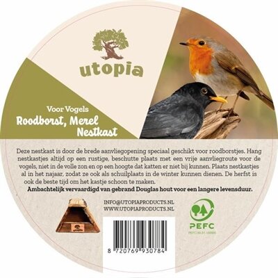 Utopia nestkast roodborst / merel gebrand douglas hout